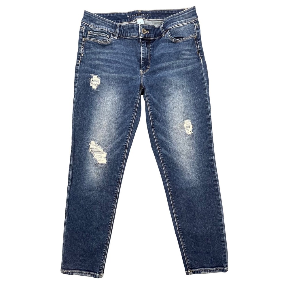 White House Black Market Blue Crop Distressed Denim Jeans Women Size 8